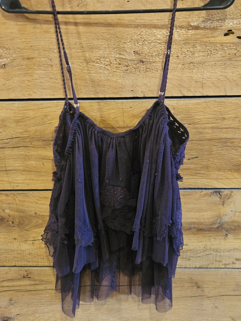 Free People Deep Purple Layered Lace Chiffon Camisole
